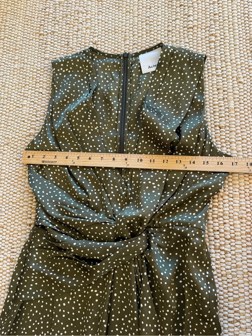 ACLER Designer Low Cut Bust Green White Doheny Dot Jumpsuit size 6 - Picture 9 of 12
